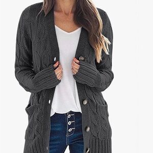 Merokeety size S Women's Gray Cable Knit Cardigan Sweater
